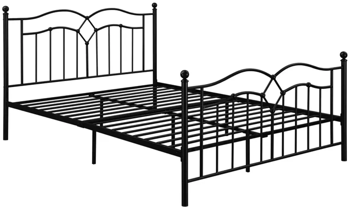 Modern Queen Size Bed, Curved Accent, Black Heavy Gauge Steel Metal Frame - Benzara