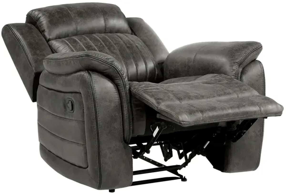 Bento 38 Inch Manual Recliner Chair, Tab Pull, Brownish Gray Microfiber - Benzara