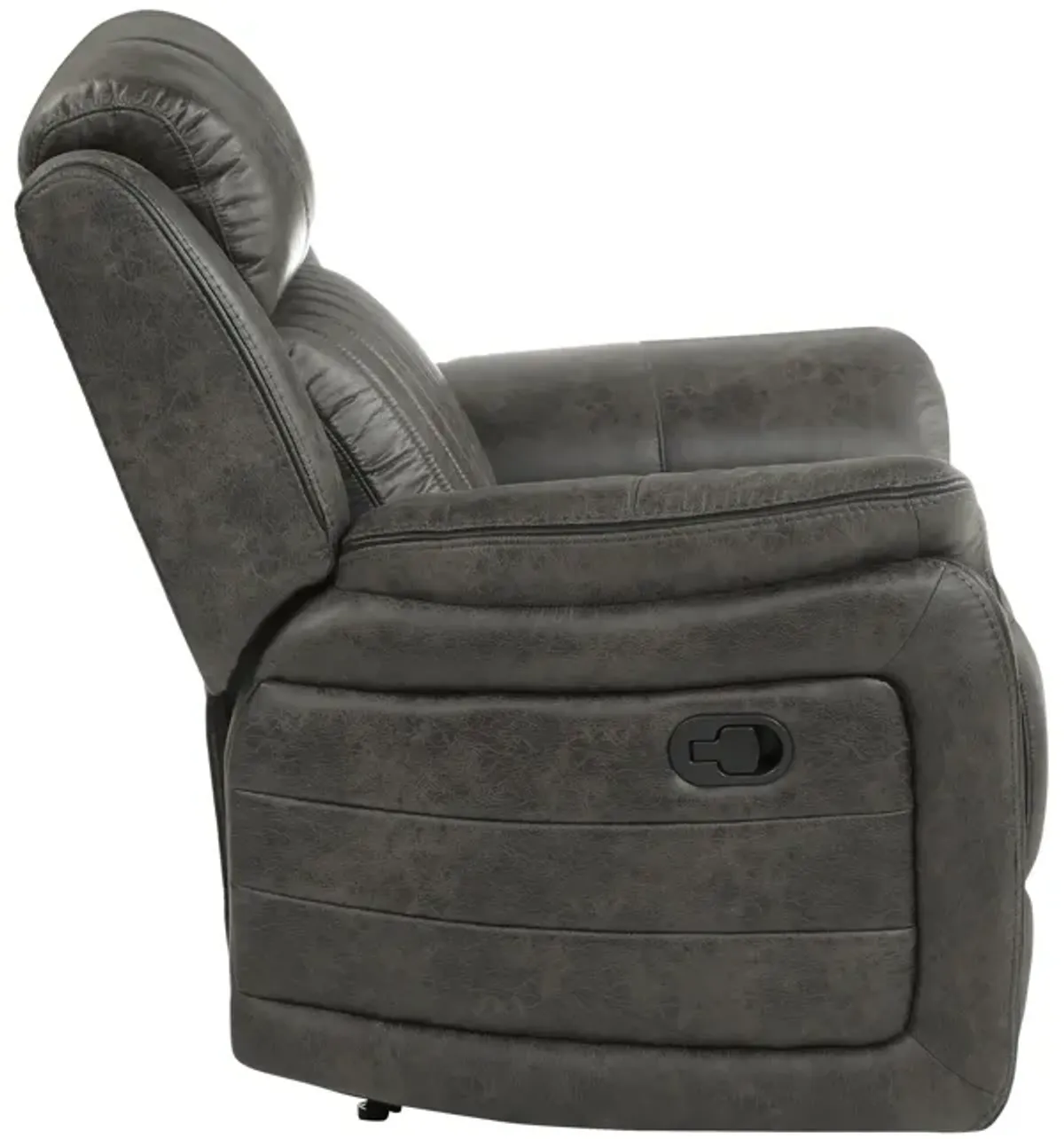 Bento 38 Inch Manual Recliner Chair, Tab Pull, Brownish Gray Microfiber - Benzara