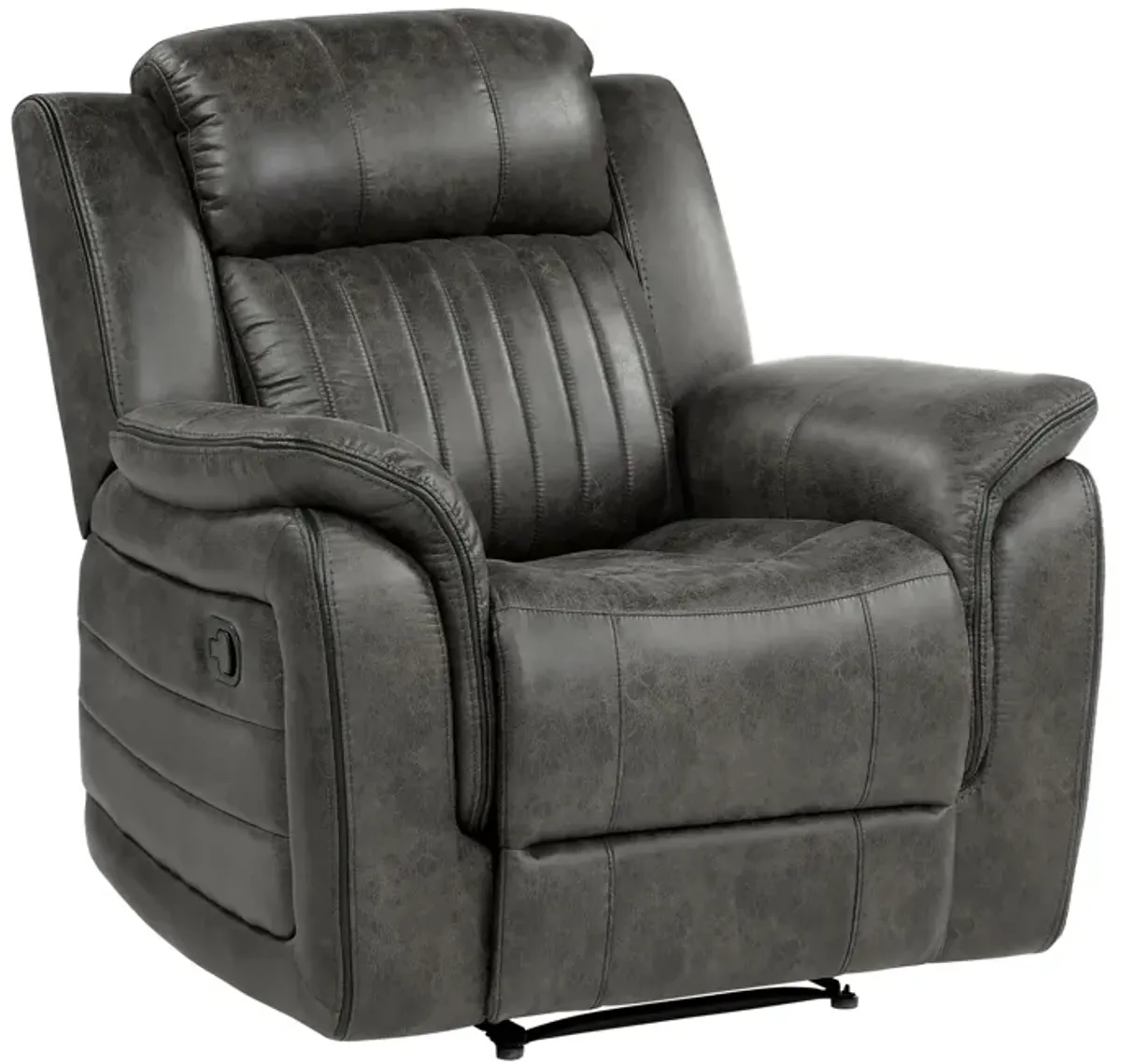 Bento 38 Inch Manual Recliner Chair, Tab Pull, Brownish Gray Microfiber - Benzara