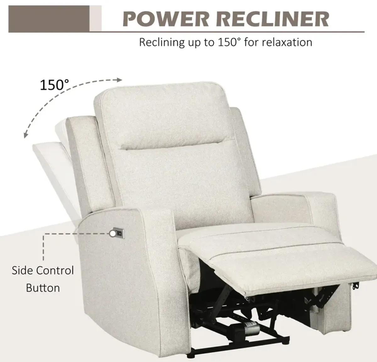 Cream White Lounger: Electric Power Recliner with USB Charging Station