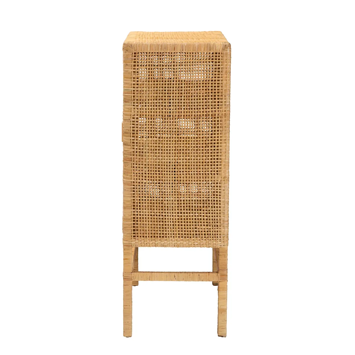 Bali & Pari Vivan Modern Natural Brown Rattan and Mahogany Wood 3-Shelf Storage Cabinet