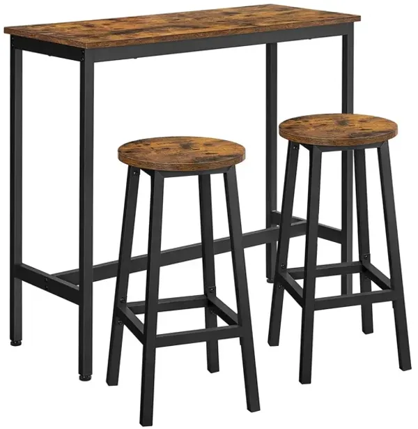 Hivvago Brown & Black Bar Table with 2 Round Stools