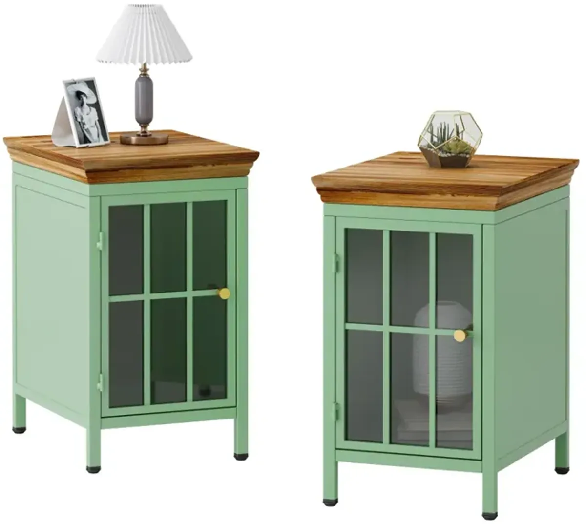 Green Solid Wood Nightstand Set, 2 Pieces