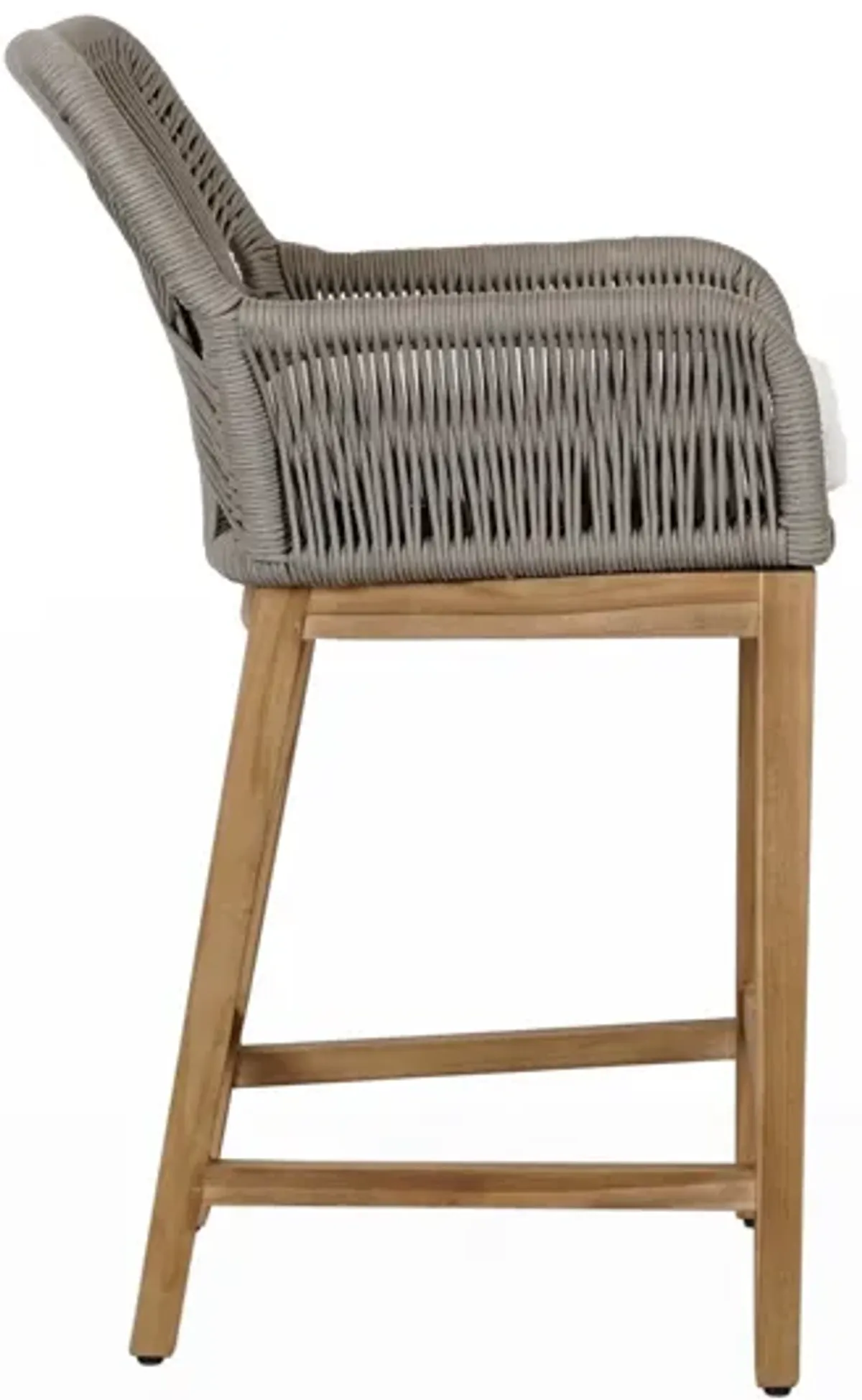 Navi 27 Inch Outdoor Counter Stool Chair, Woven Rope, Gray, Brown Teak - Benzara