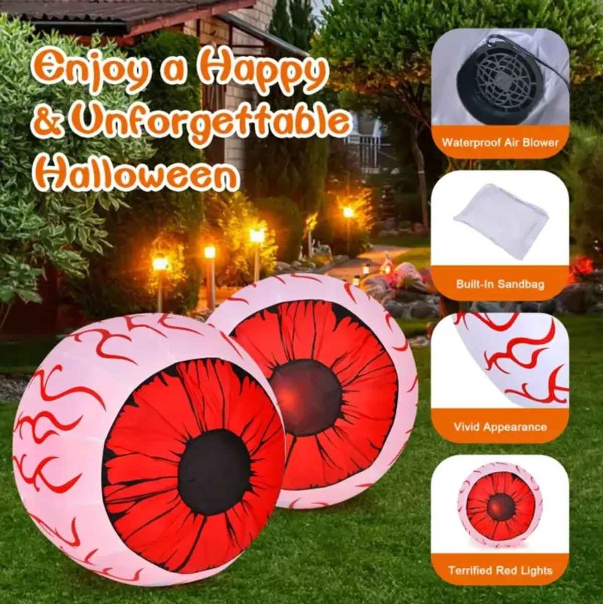 Hivvago 2 Pack 3 Feet Halloween Inflatable Eyeballs with Air Blower