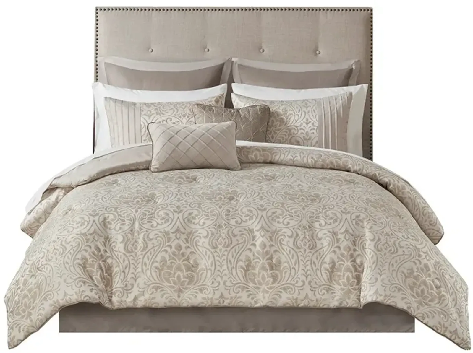 Gracie Mills Elroy 12-Piece Metallic Jacquard Comforter Set with Bed Sheets