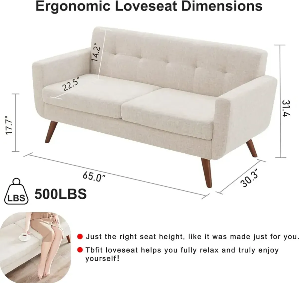 Hivvago Modern Mid Century Beige Cotton Polyester Upholstered Sofa Loveseat