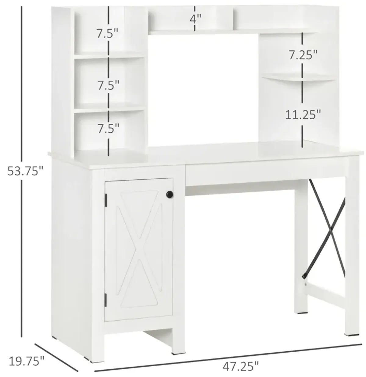 White Home Office: Computer Desk with Hutch and Storage