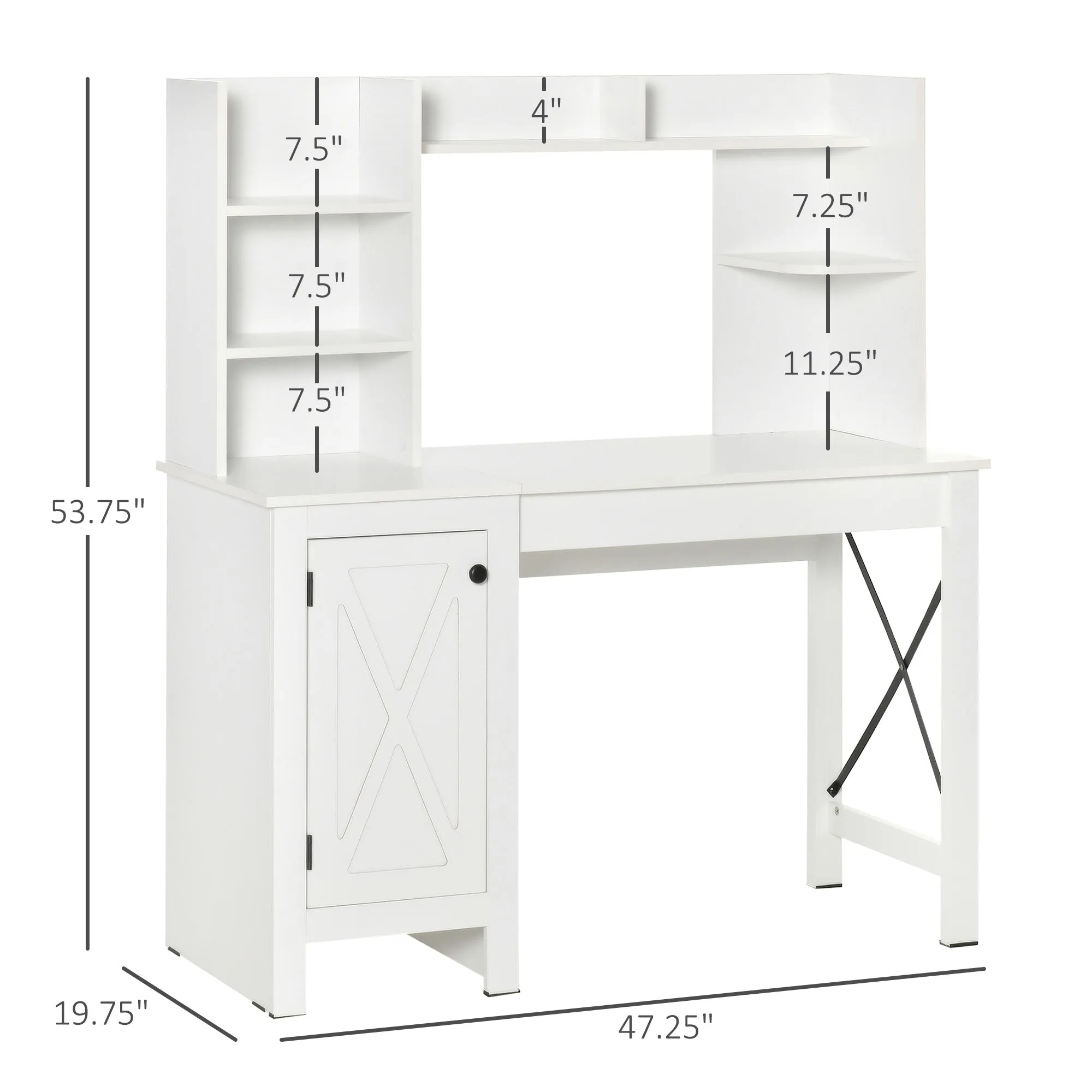 White Home Office: Computer Desk with Hutch and Storage