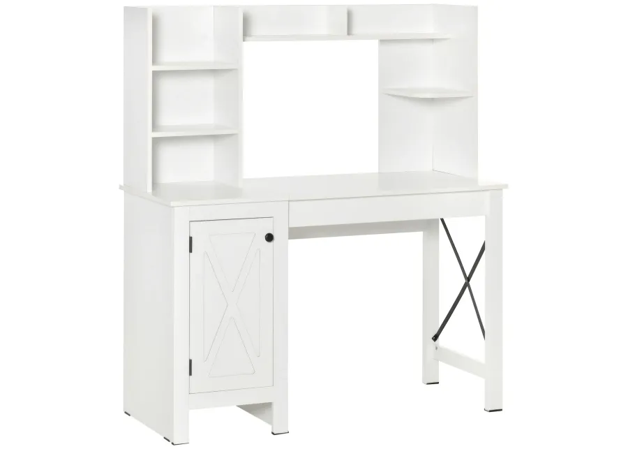 White Home Office: Computer Desk with Hutch and Storage