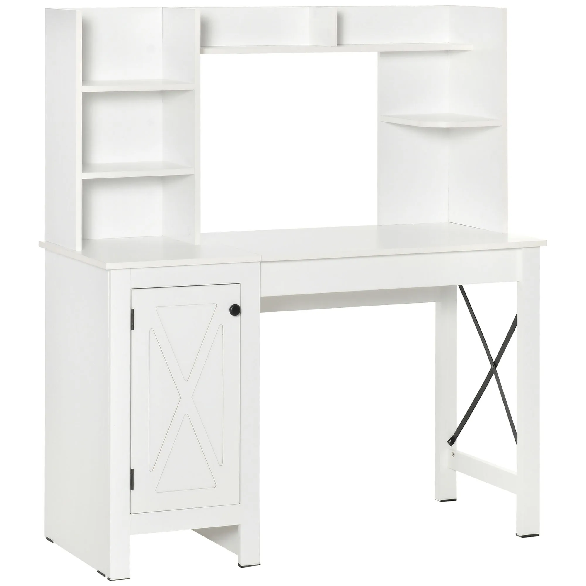 White Home Office: Computer Desk with Hutch and Storage