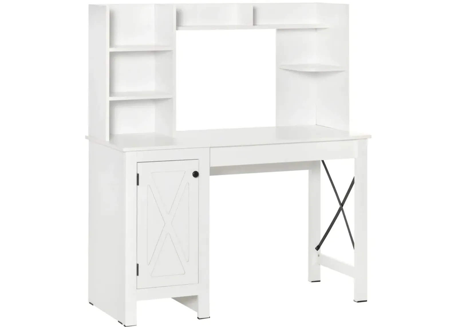 White Home Office: Computer Desk with Hutch and Storage