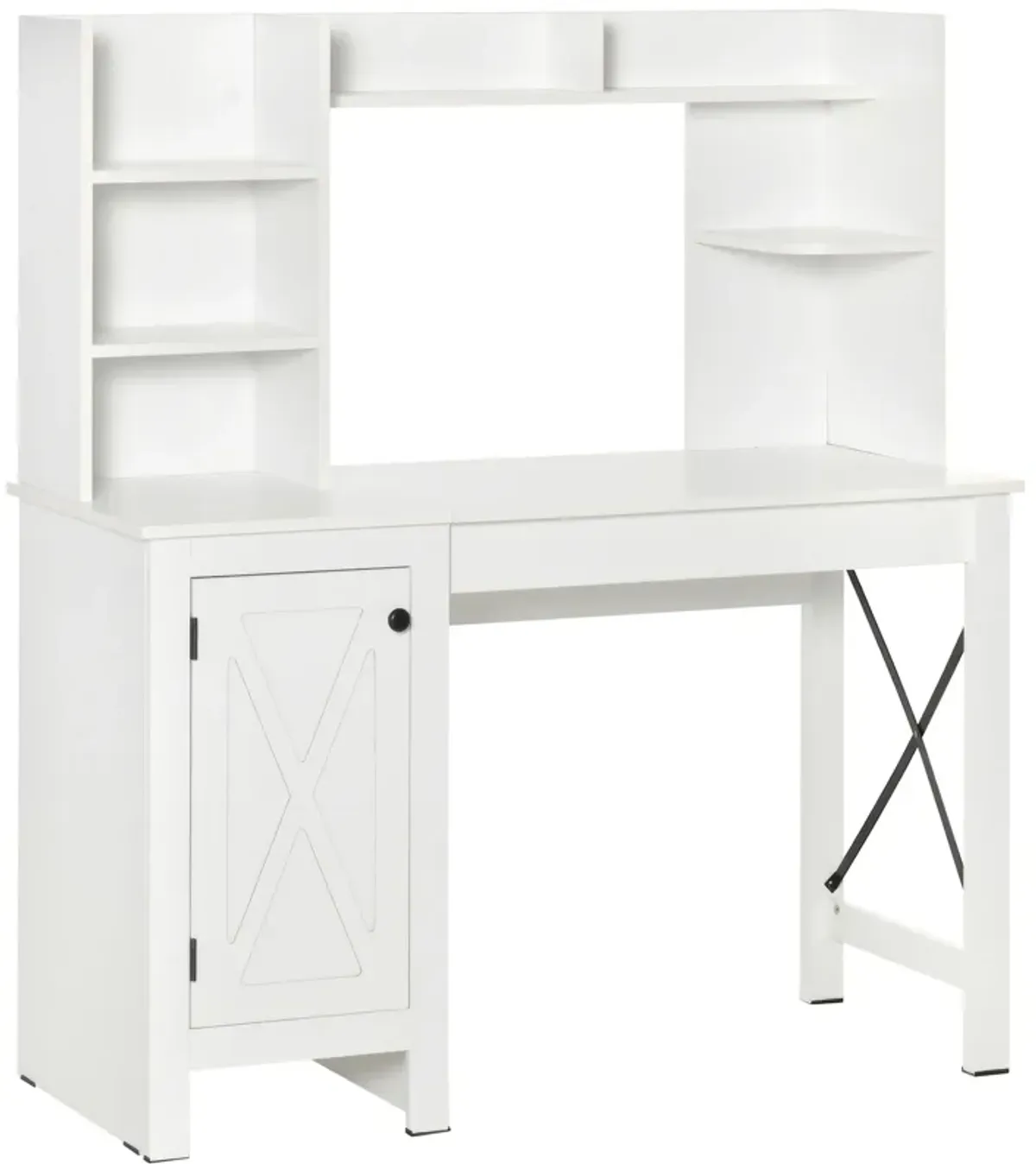 White Home Office: Computer Desk with Hutch and Storage