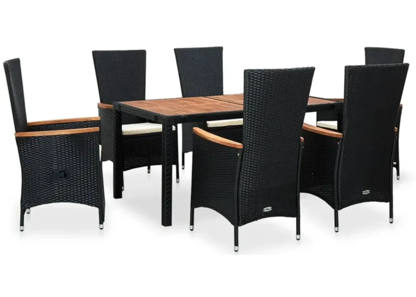 vidaXL 7 Piece Outdoor Dining Set Poly Rattan Acacia Wood Black