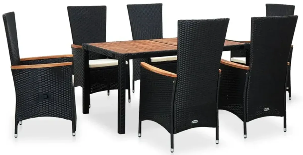 vidaXL 7 Piece Outdoor Dining Set Poly Rattan Acacia Wood Black