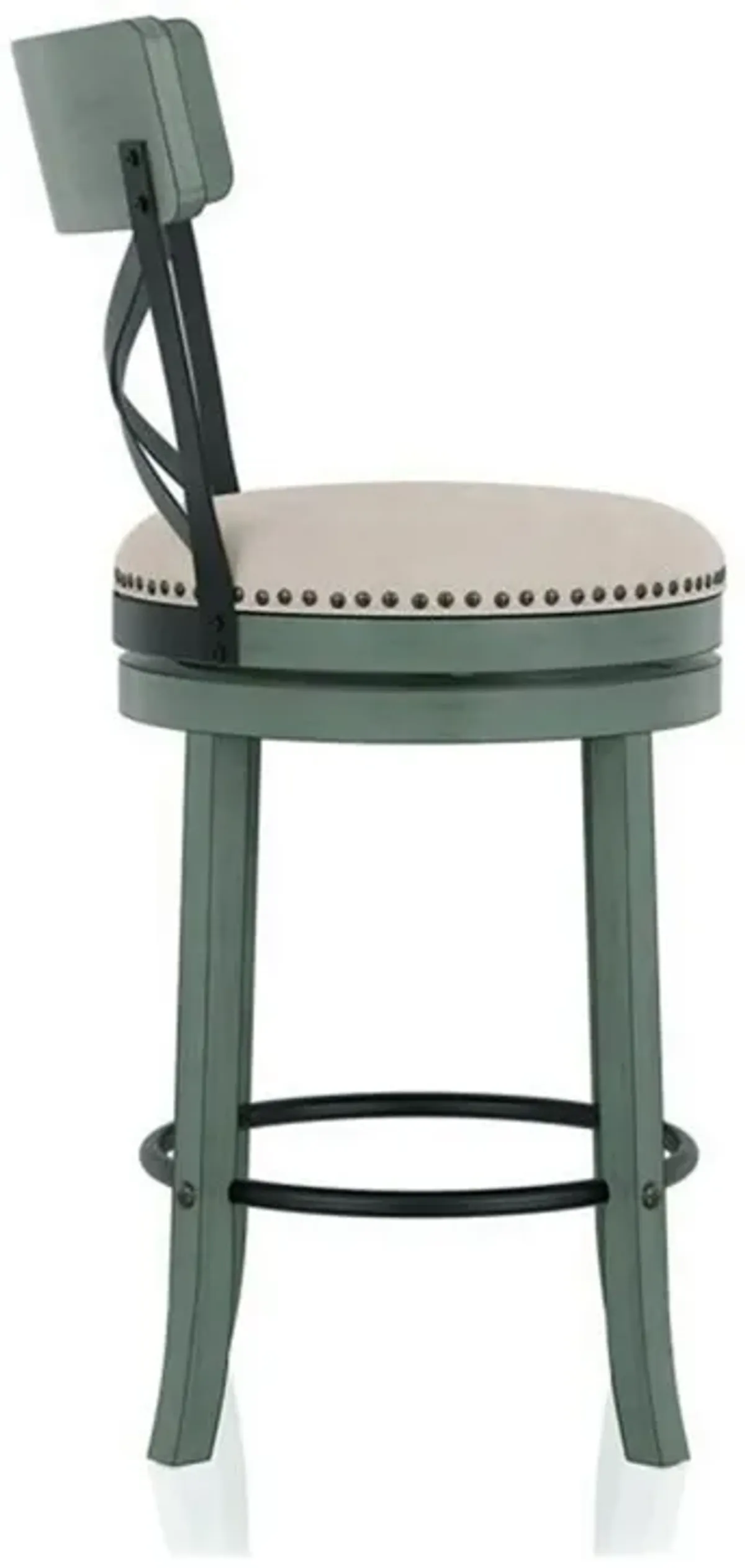 Vesper 31 Inch Swivel Barstool Chair Set of 2, Beige Seat, Green Wood Frame - Benzara