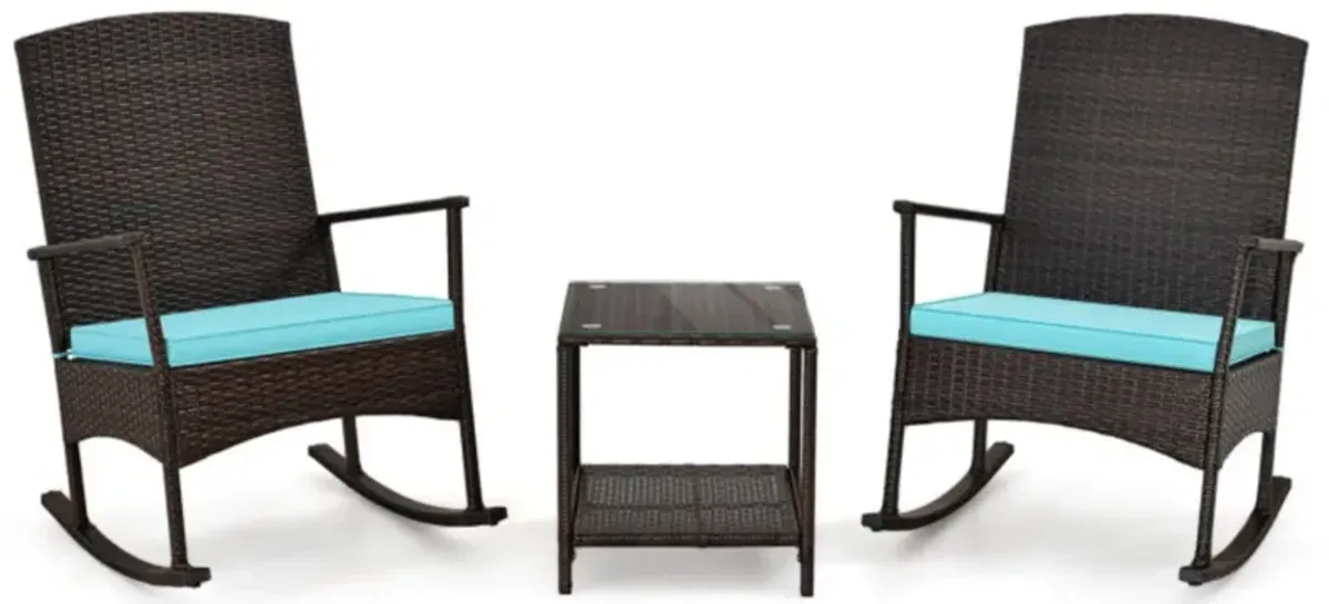 Hivvago 3 Piece Patio Rocking Set Wicker Rocking Chairs with 2-Tier Coffee Table