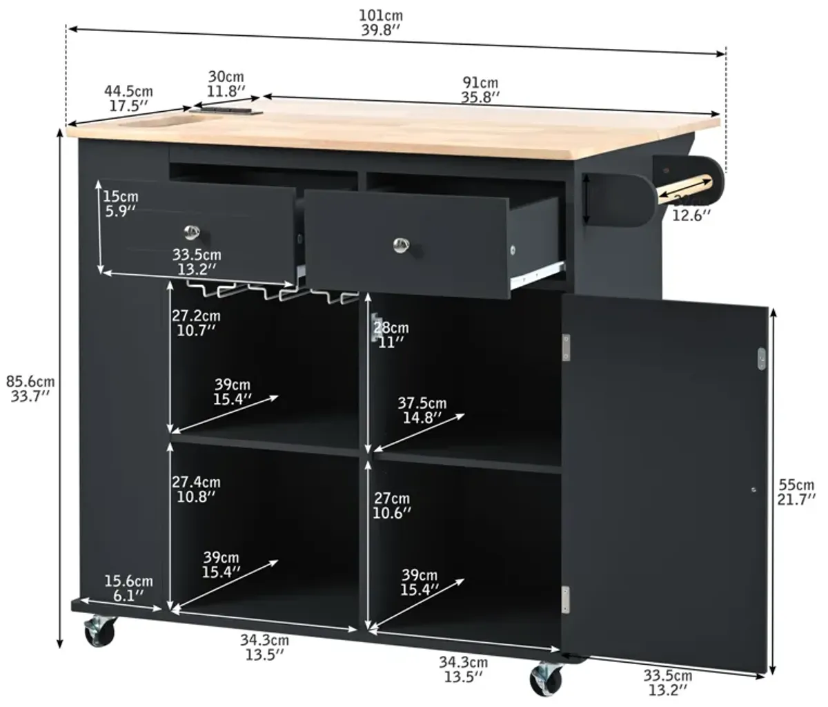 Whisen Modern Kitchen Island with Drop Leaf and Wheels - Grey Blue