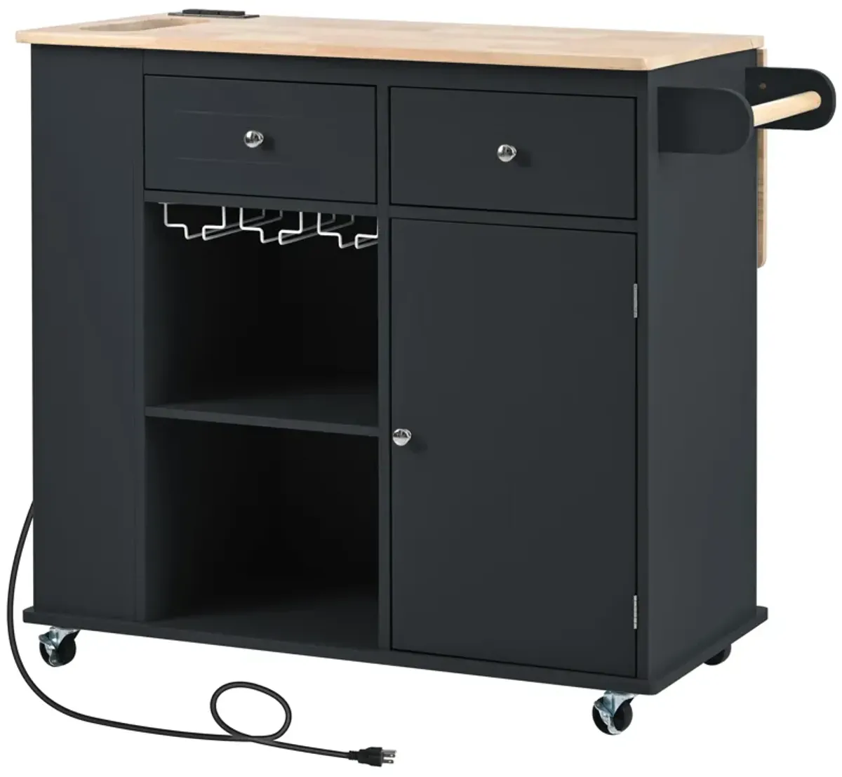Whisen Modern Kitchen Island with Drop Leaf and Wheels - Grey Blue