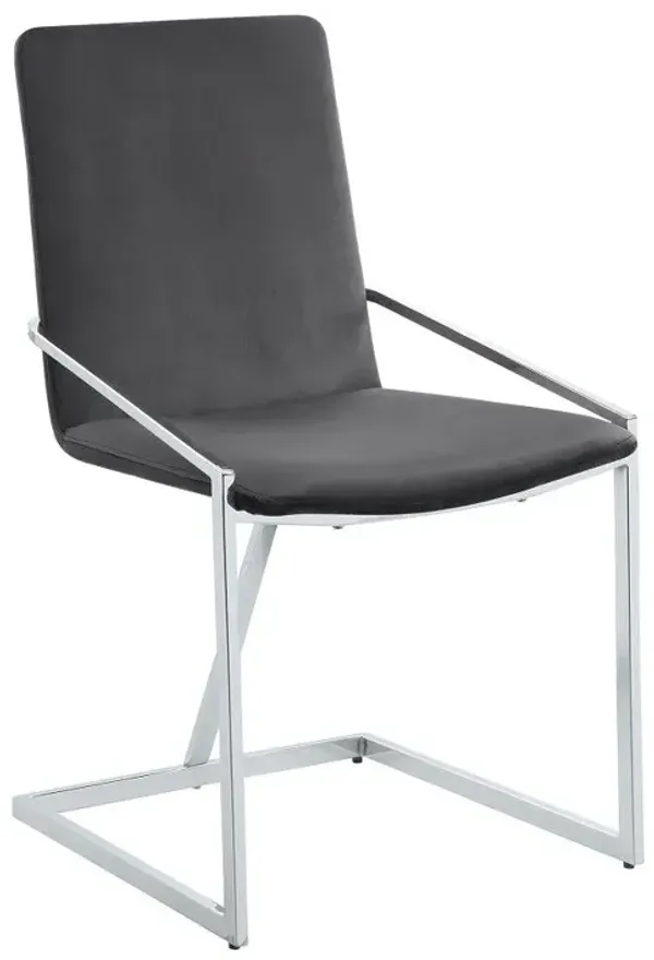 23 Inch Side Dining Chair Set of 2, Gray Velvet, Modern Chrome Metal Base - Benzara