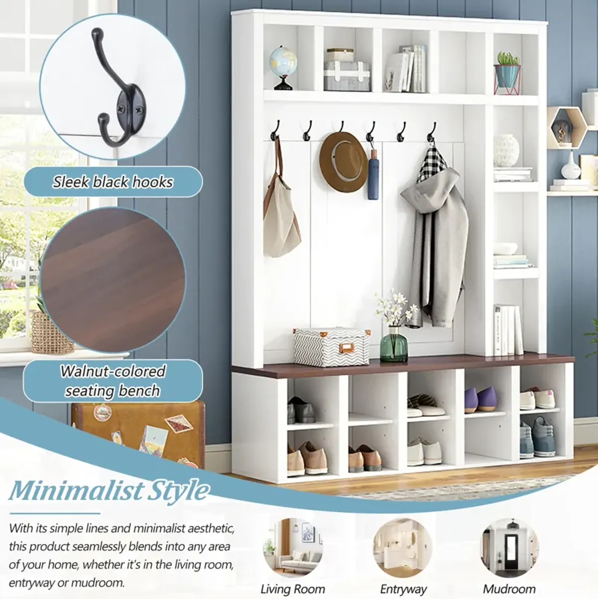 Merax Farmhouse Hall Tree with Storage Bench