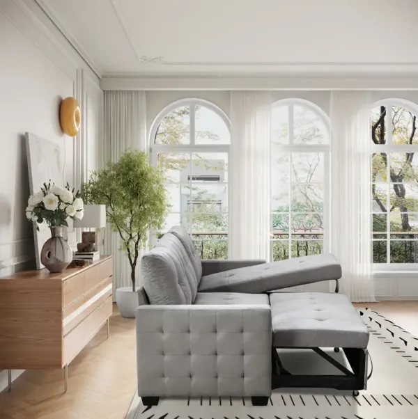 Streamdale Reversible Storage Sleeper Sofa, L-Shaped Chaise With Velvet Fabric