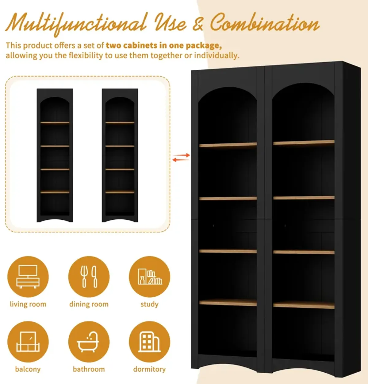 Merax Farmhouse 5 Tier Bookshelf Bookcase Storage Cabinet