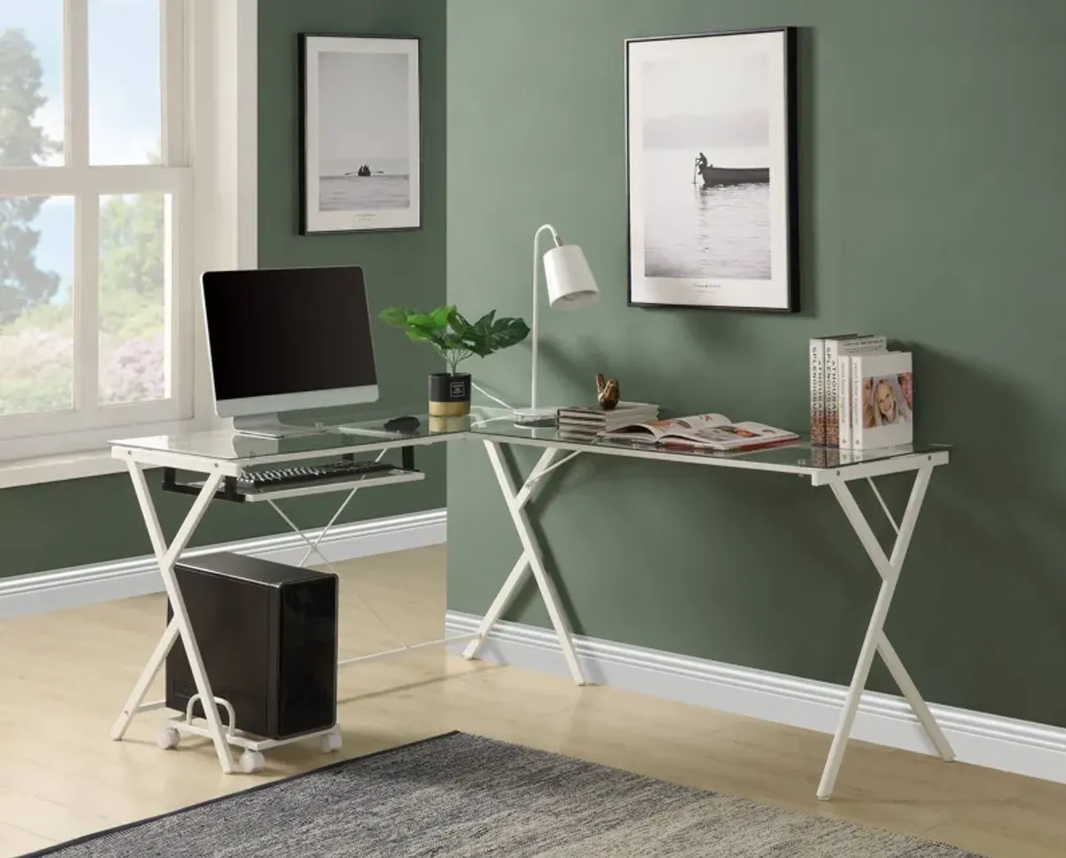 ACME Demas Computer Desk, Clear Glass & White Finish