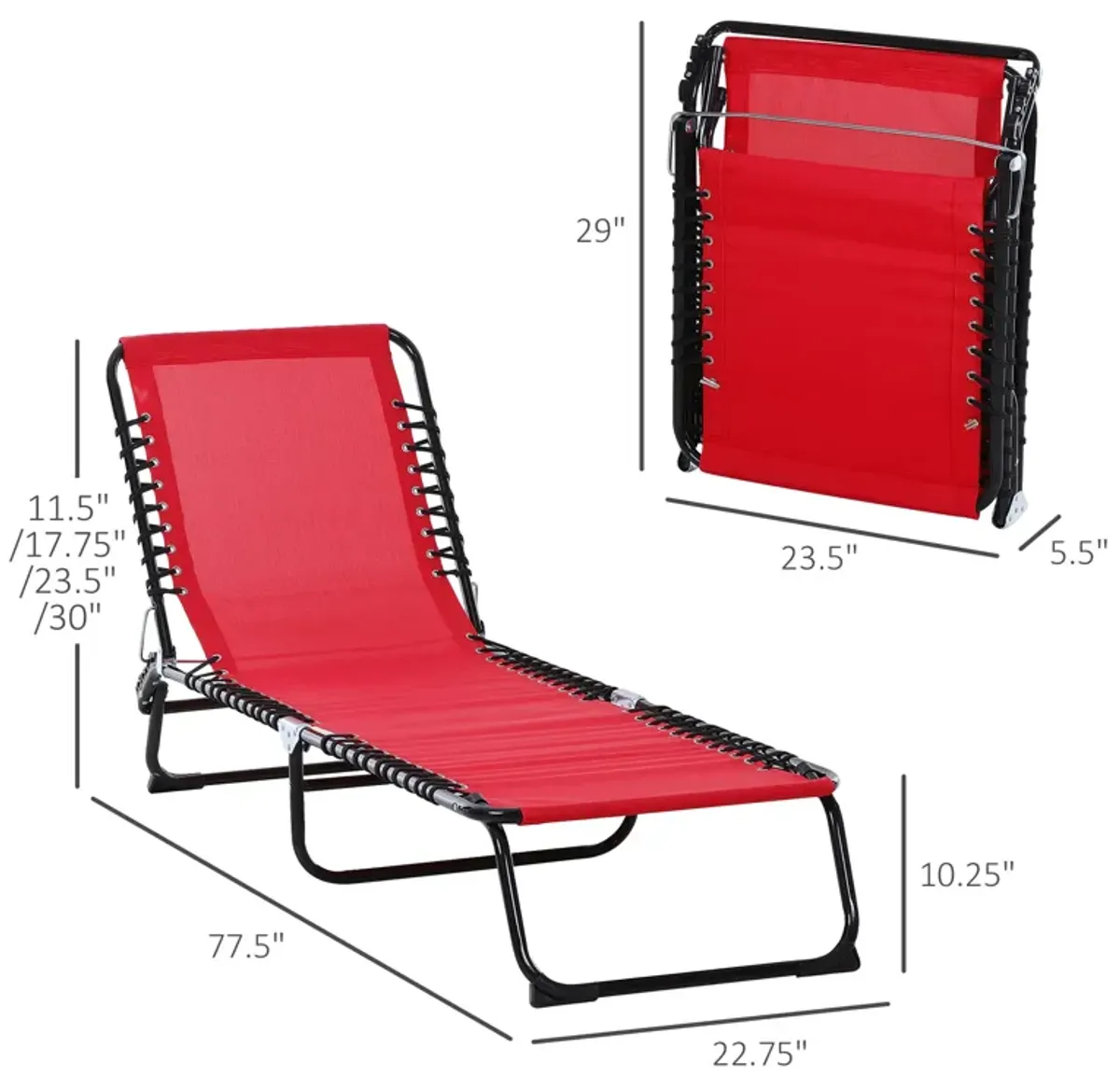 Wine Red Lounger: Folding 4-Position Chaise with Breathable Mesh