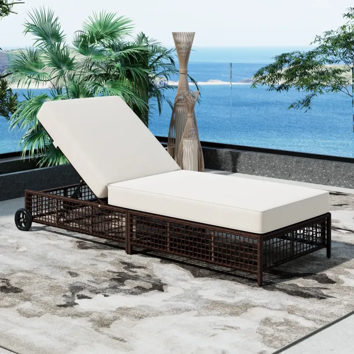 Whisen Rattan Outdoor Lounge Chair Set of 2, Patio Chaise Lounge with 5-Position Backrest - Natural