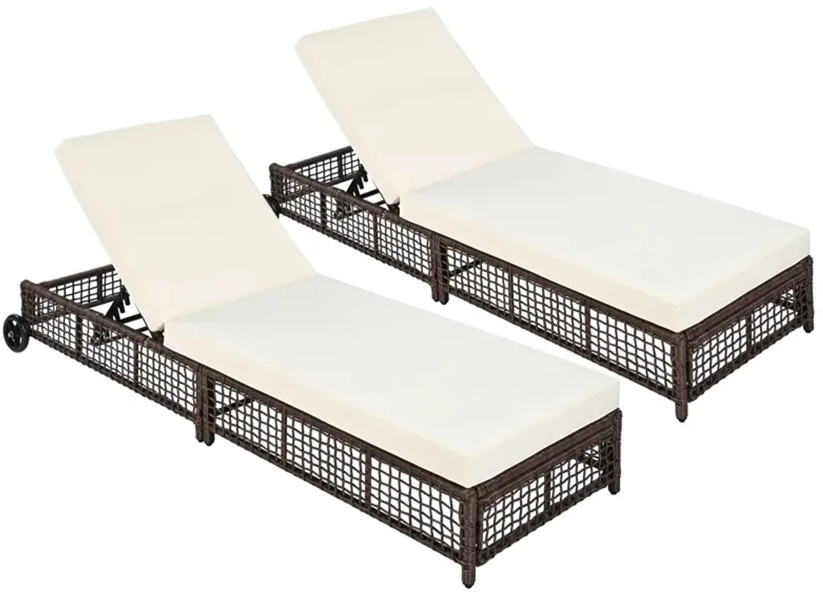 Whisen Rattan Outdoor Lounge Chair Set of 2, Patio Chaise Lounge with 5-Position Backrest - Natural
