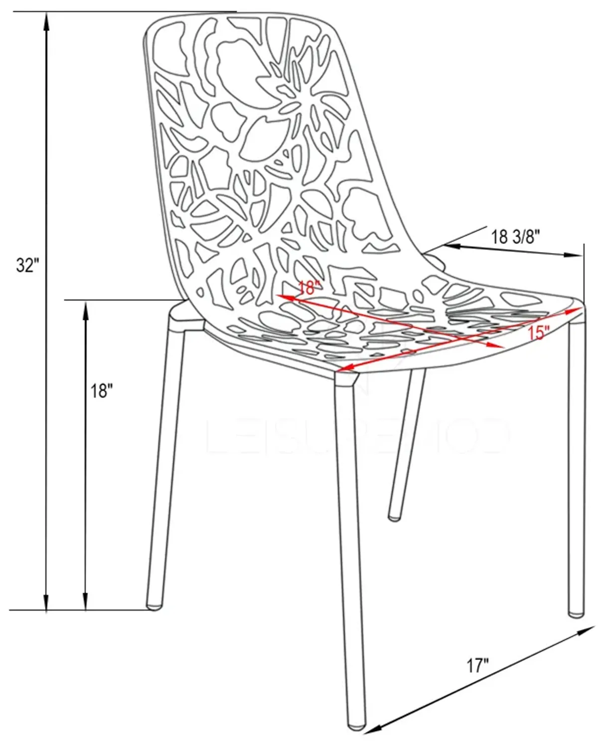 LeisureMod Devon Modern Aluminum Outdoor Dining Chair set of 4 in Brown