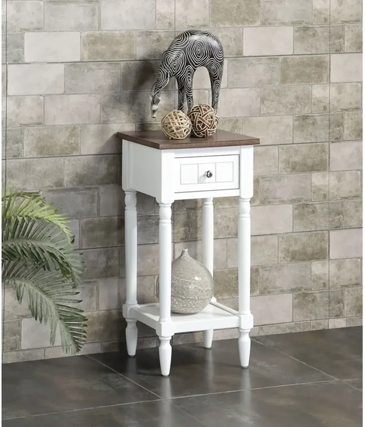 Convenience Concepts French Country Khloe 1 Drawer Accent Table with Shelf, Driftwood/White