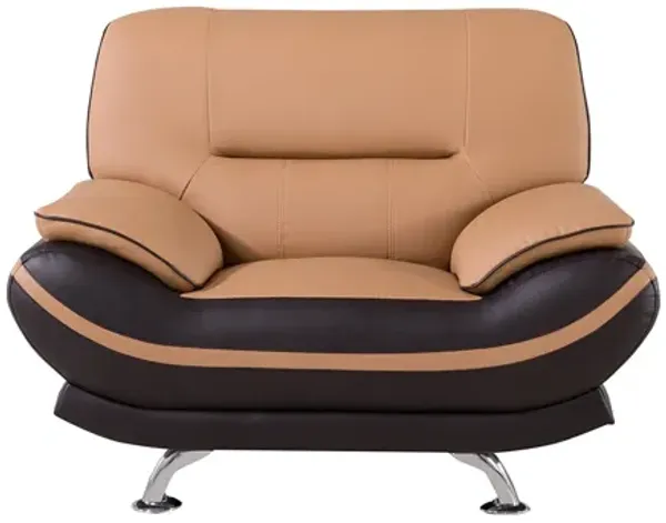 AE709 MODERN YELLOW BROWN FAUX LEATHER WITH LEATHER MATCH ACCENT CLUB CHAIR
