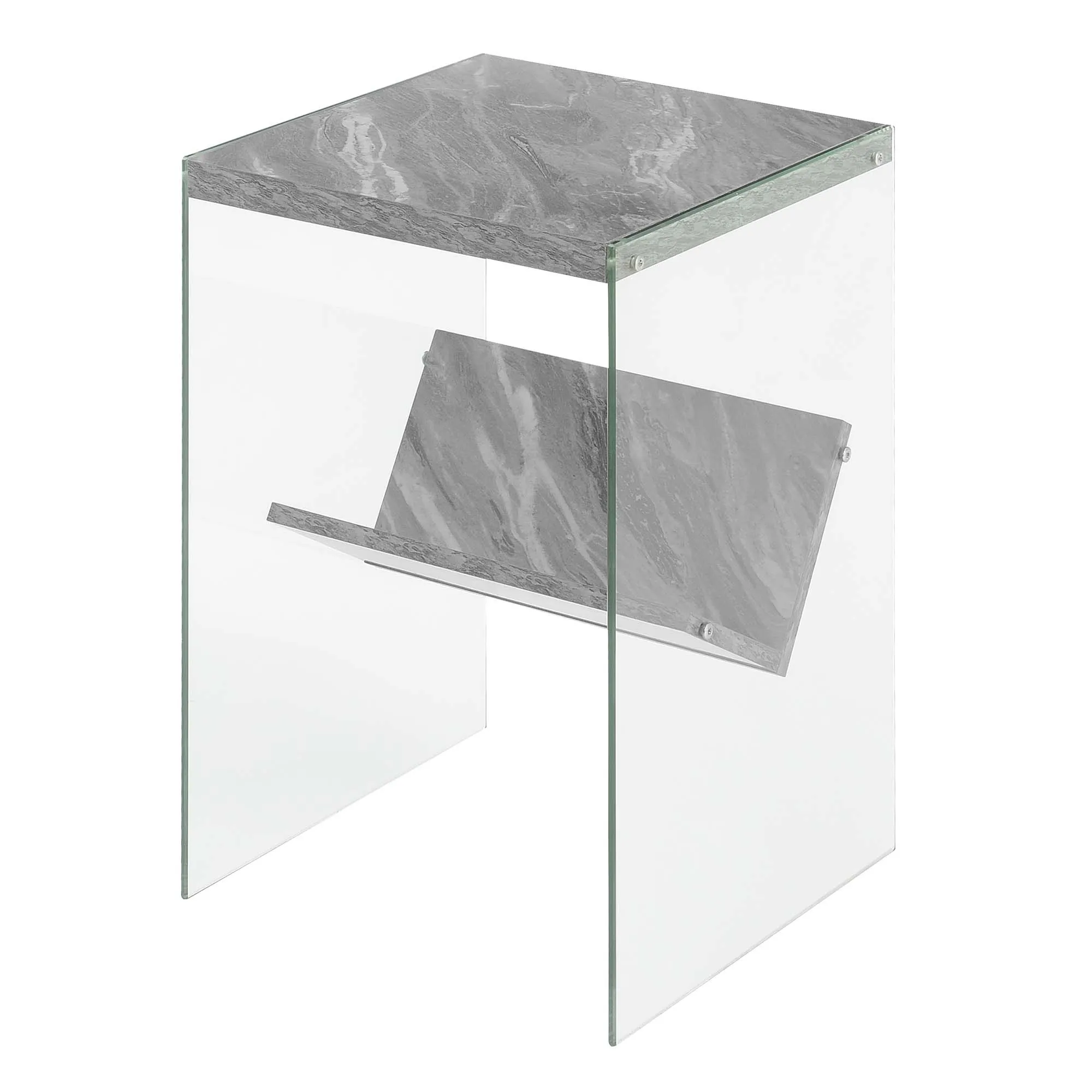 Convenience Concepts SoHo End Table with Shelf, Gray Faux Marble/Glass