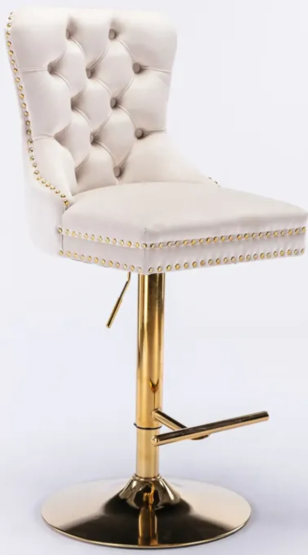 Hivvago Set of 2 Height Adjustable Upholstered Tufted Velvet Armless Bar Stools with Gold Details