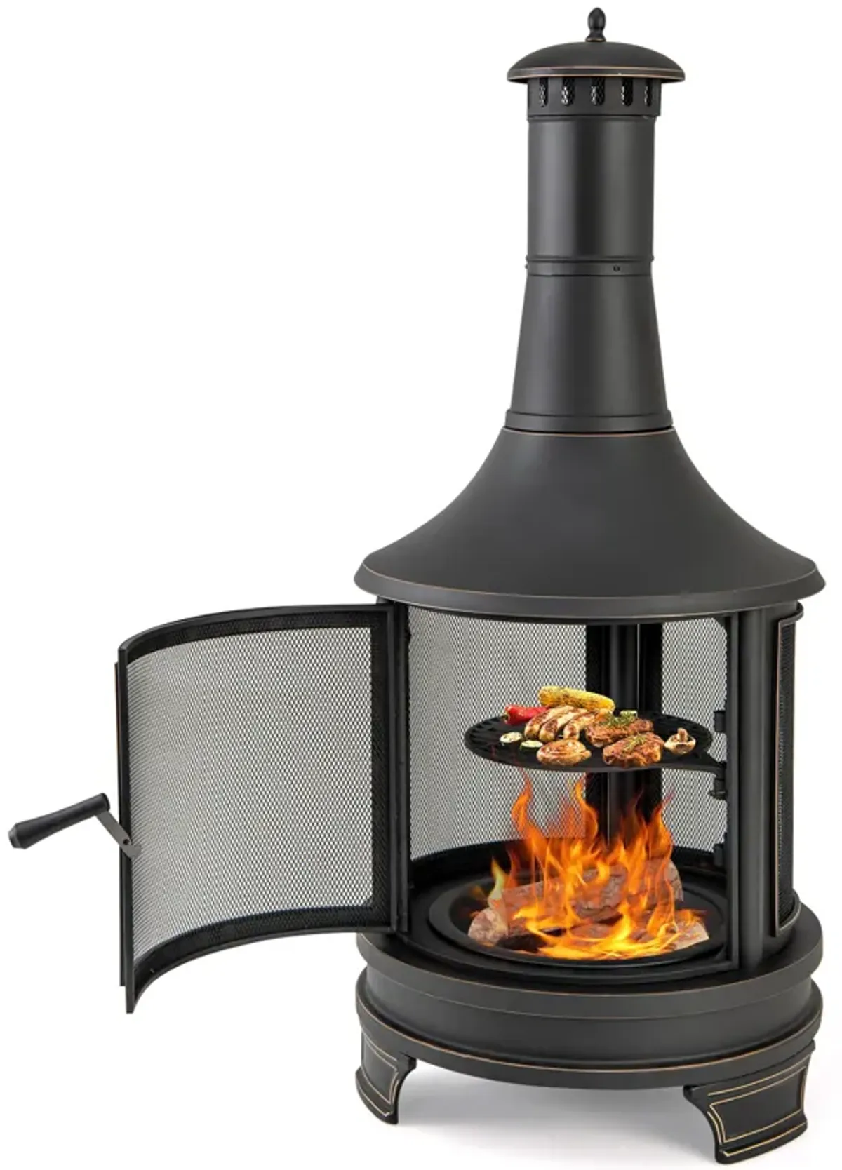 30-Inch Outdoor Fire Pit Chiminea with Grill for Garden, Backyard BBQ, Bonfire, Deck, and Patio