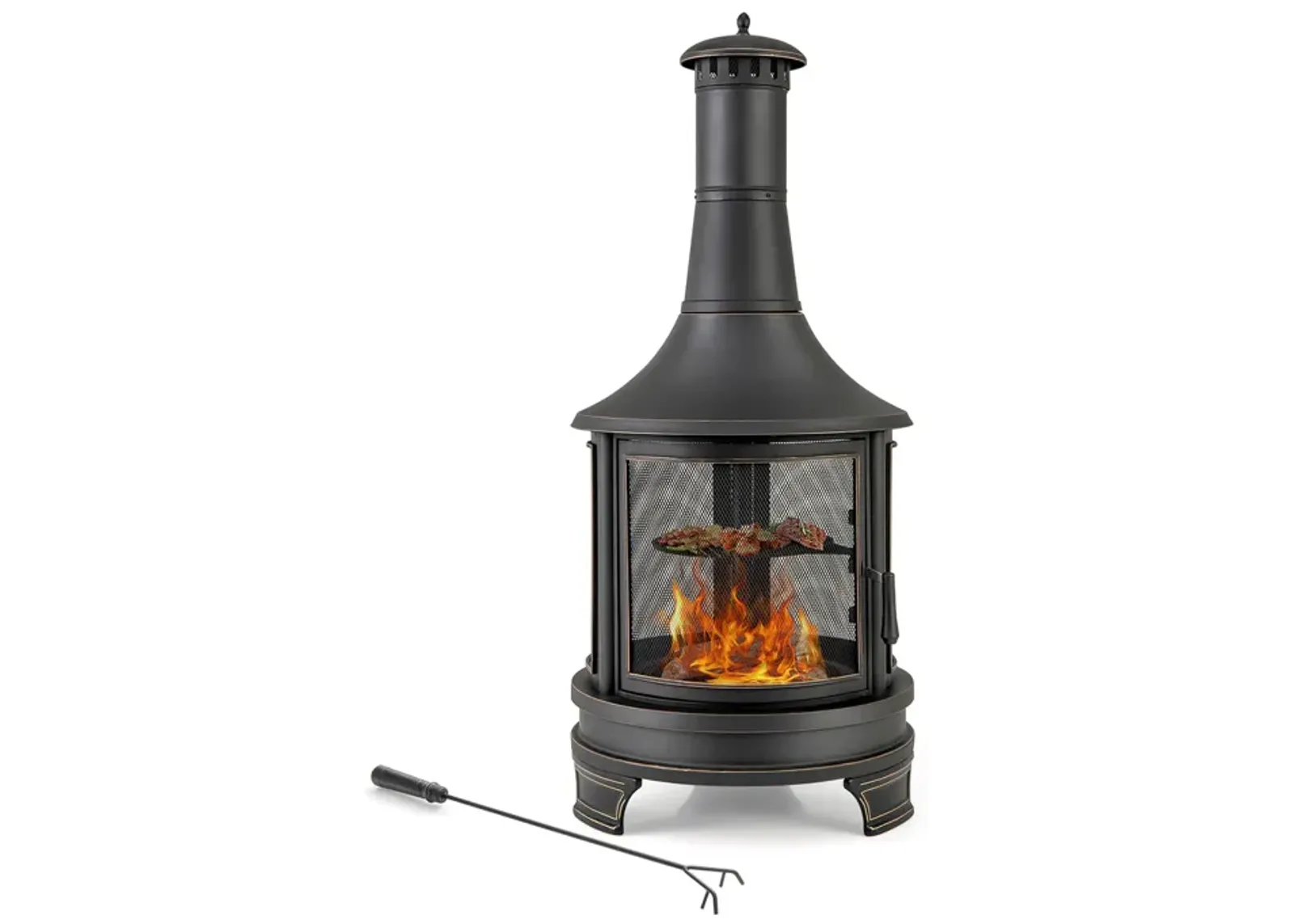 30-Inch Outdoor Fire Pit Chiminea with Grill for Garden, Backyard BBQ, Bonfire, Deck, and Patio