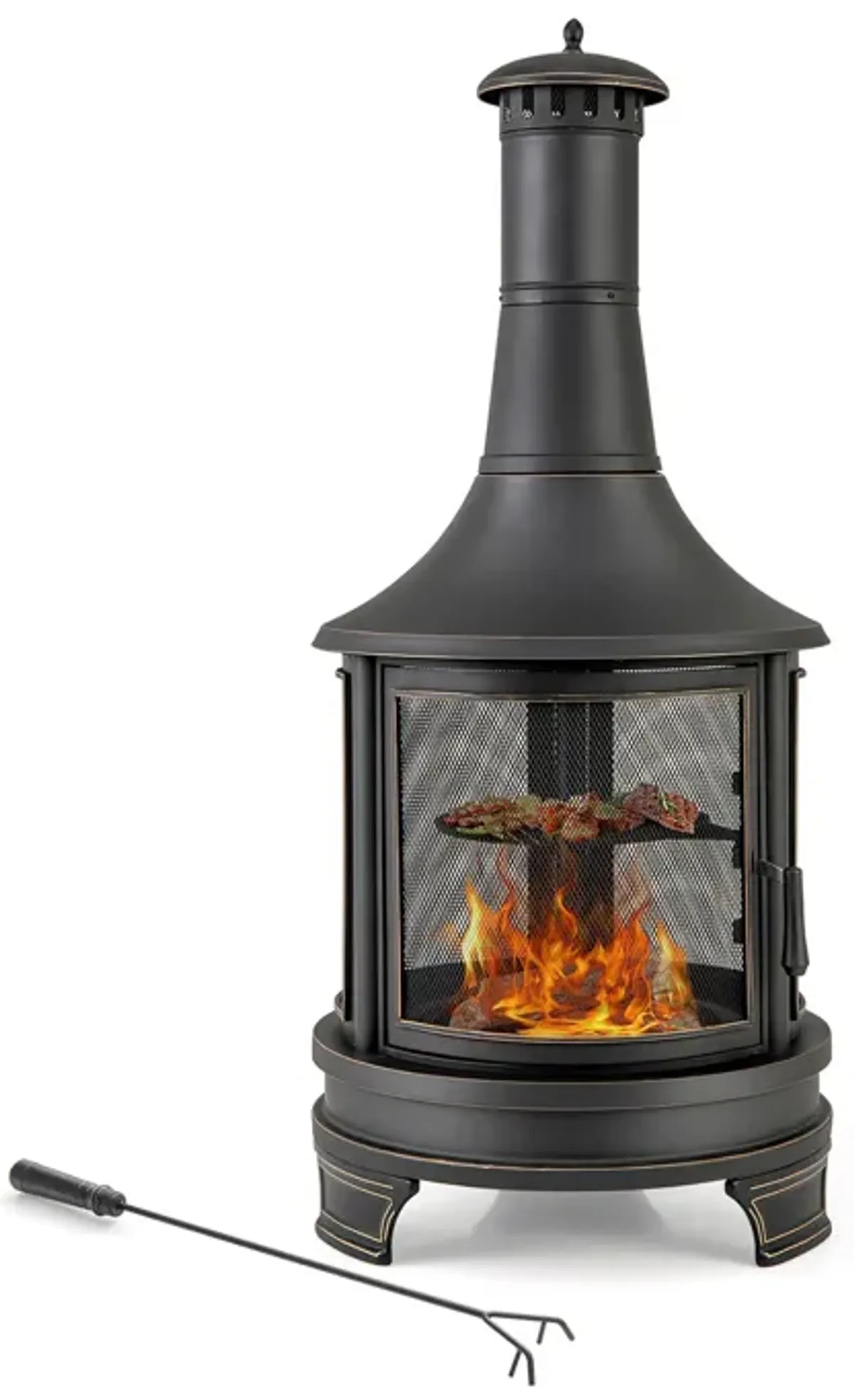 30-Inch Outdoor Fire Pit Chiminea with Grill for Garden, Backyard BBQ, Bonfire, Deck, and Patio