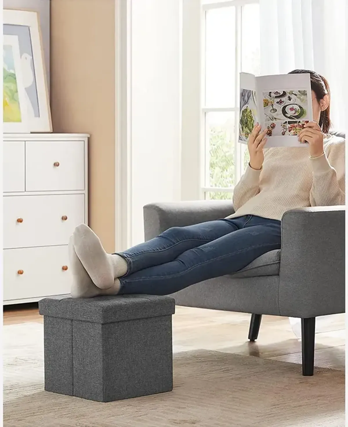 Folding Storage Ottoman Cube for Versatile Space-Saving Solutions