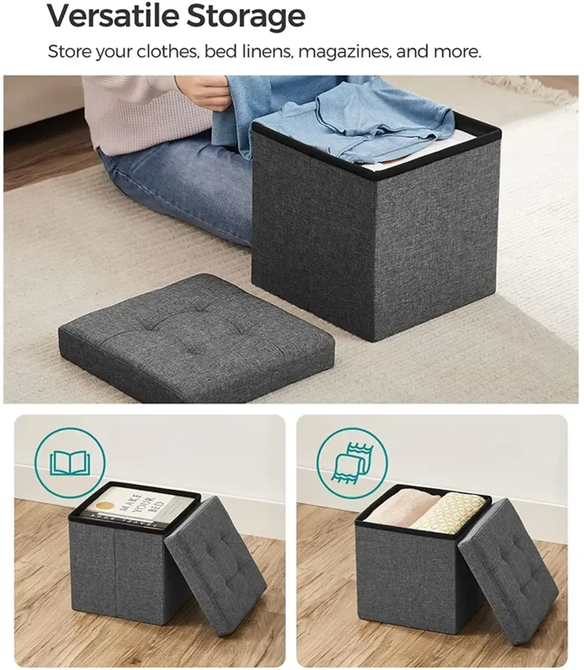 Folding Storage Ottoman Cube for Versatile Space-Saving Solutions