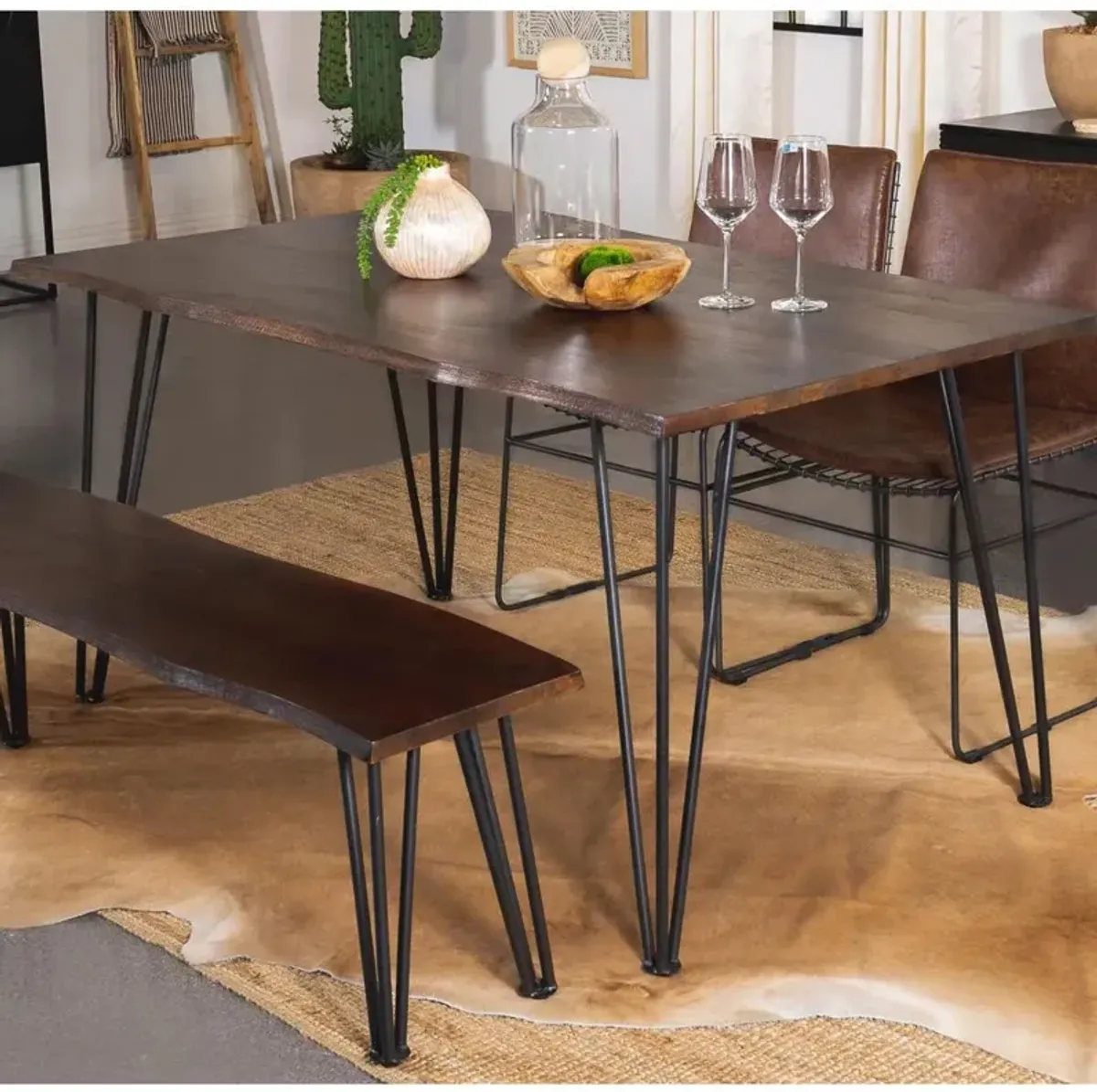 Topeka Live-edge Dining Table Mango Cocoa and Gunmetal