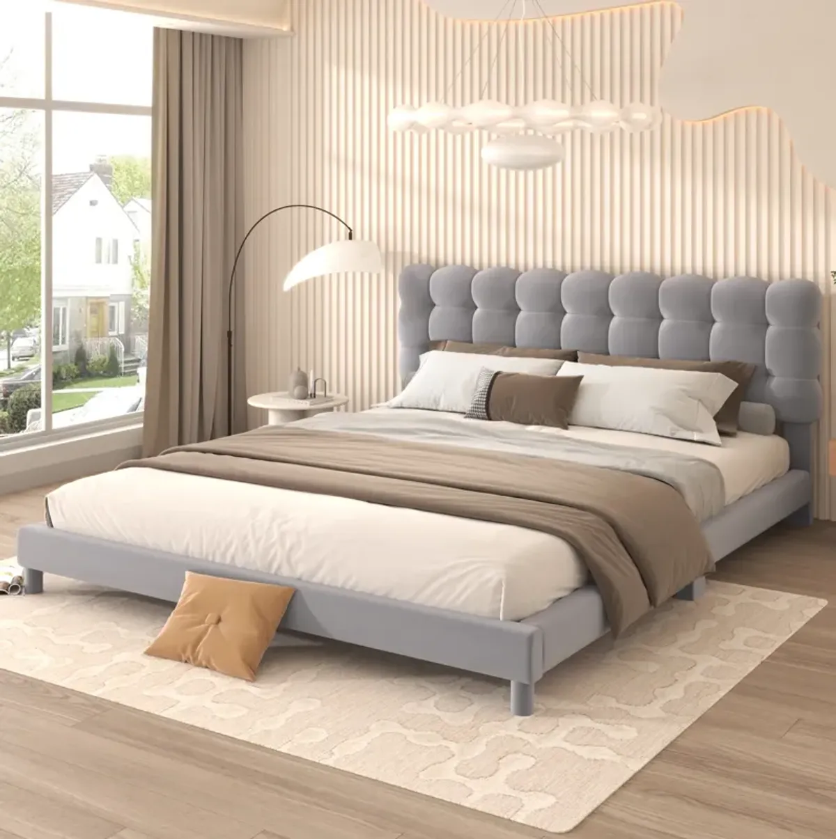 Merax Modern Upholstered Platform Bed with Headboard