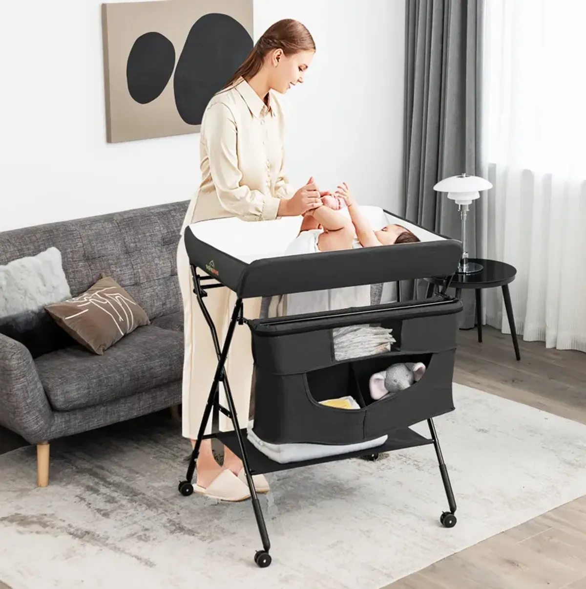 Portable Adjustable Height Newborn Nursery Organizer with Wheel