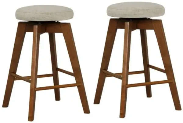 Hivago 2 Pieces 26 Inch Backless Swivel Barstools with Linen Fabric Seat - Beige