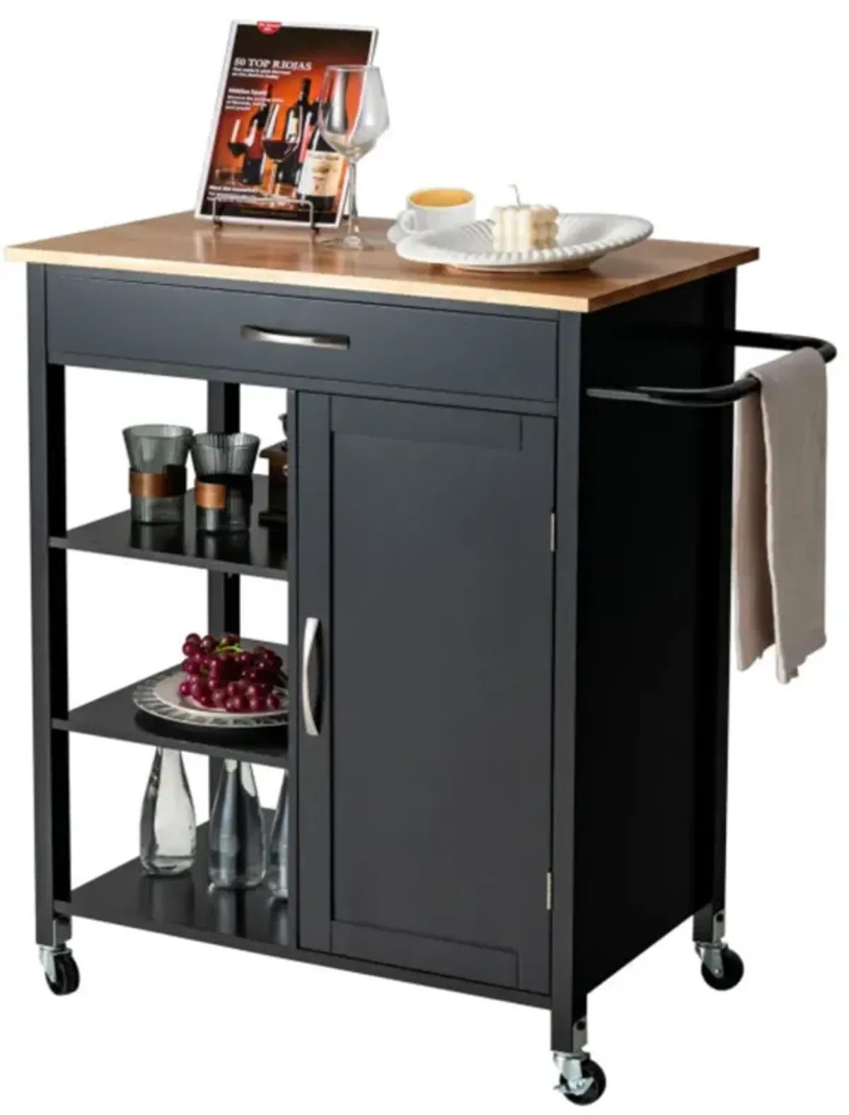 Hivvago Mobile Kitchen Island Cart with Rubber Wood Top