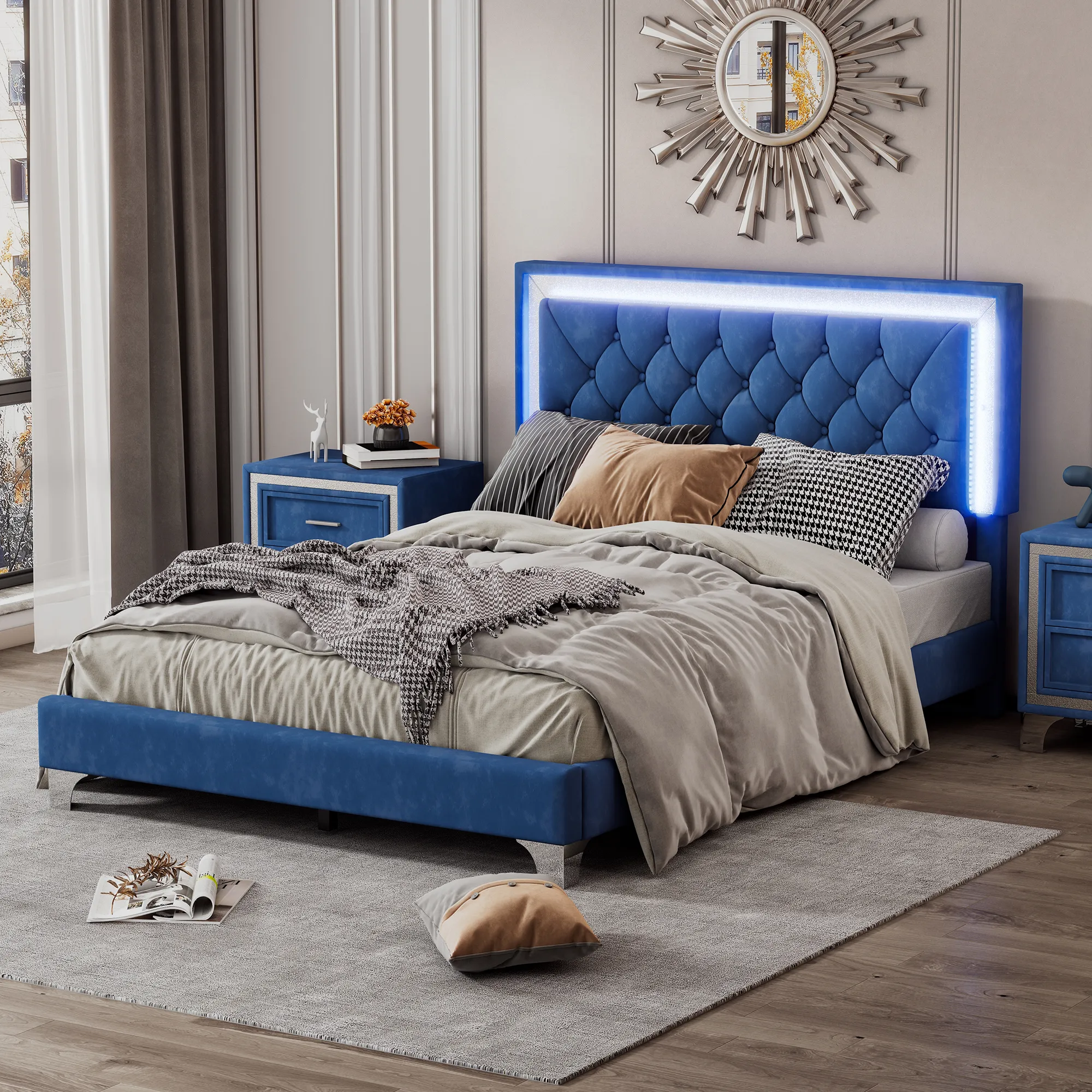 Merax Modern Velvet Platform Bed