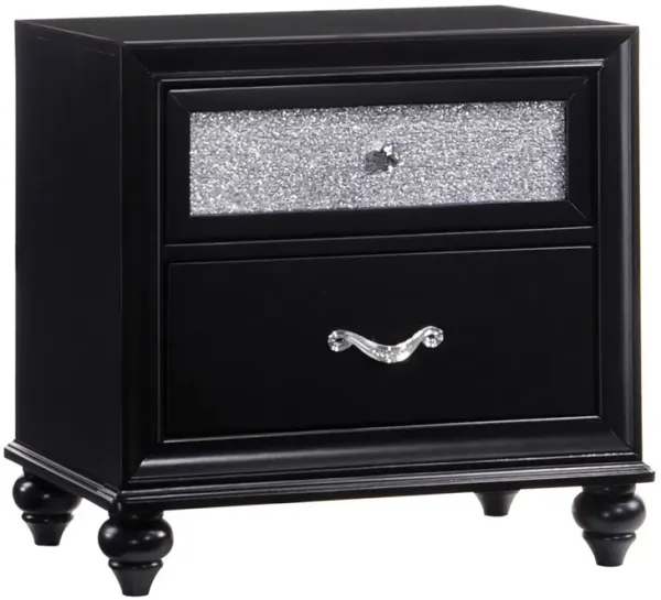 Two Drawers Wooden Nightstand with Acrylic Drawer Front, Black-Benzara