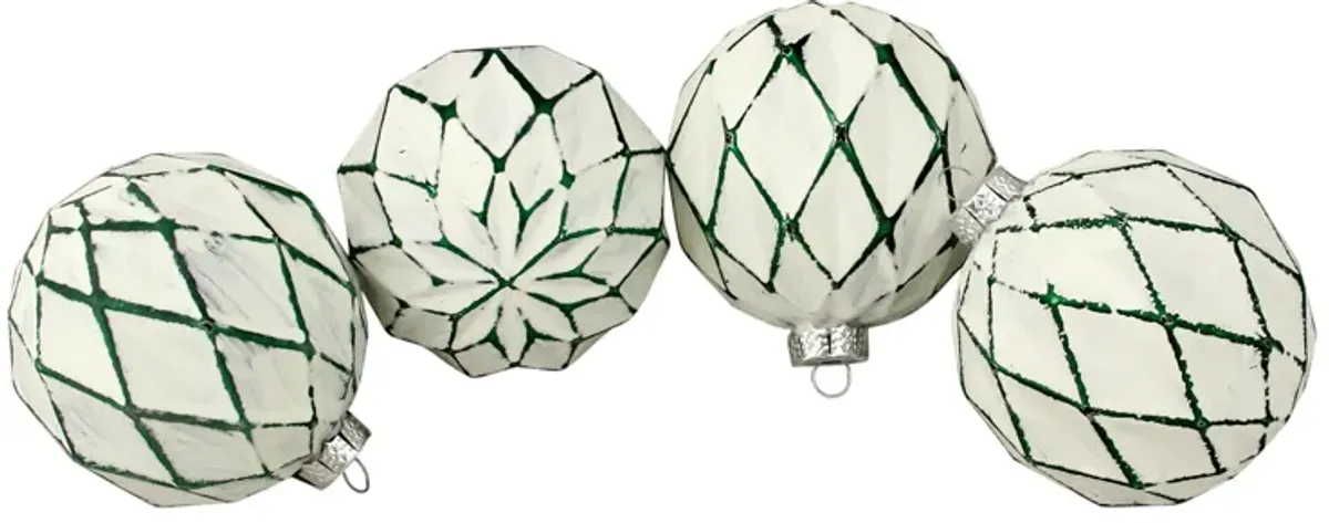 4ct Emerald Green and White Matte Christmas Ball Ornaments 4" (100mm)